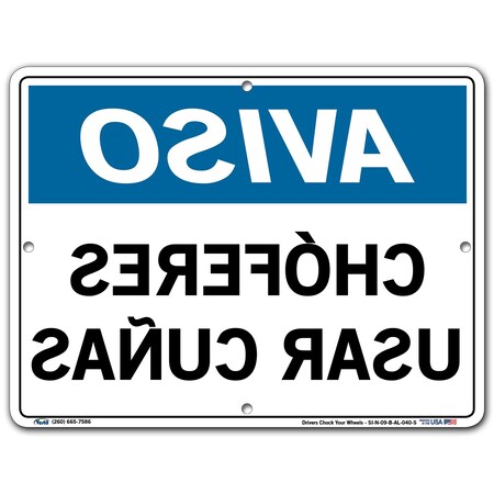 Vestil Aluminum Sign, 9-1/2" Height, 12-1/2" Width, Aluminum, Rectangle, Spanish SI-N-09-B-AL-040-S